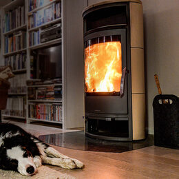 Hund vor brennenden Ofen. Foto: Maurizio Gambarini, für die Initiative zur Prävention von Kohlenmonxod-Vergiftungen